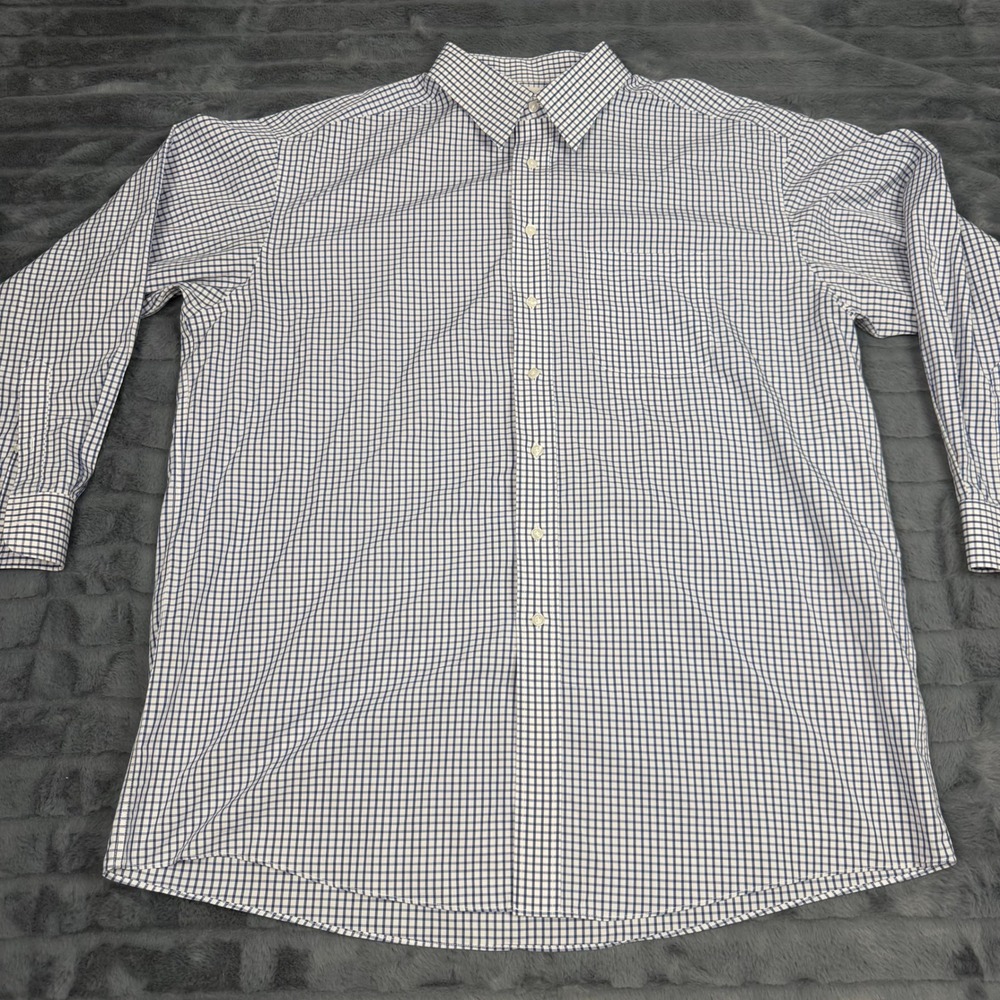 Roundtree & Yorke Gold Label Mens 17.5 34 Blue White Check Cotton Poplin Shirt